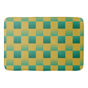 Elegant chequered pattern in green and gold bath mat