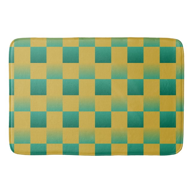 Elegant chequered pattern in green and gold  bath mat (Front)