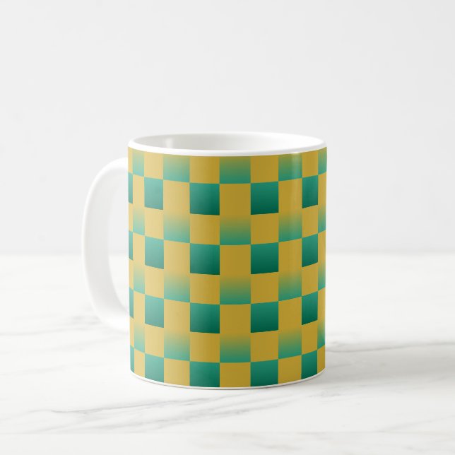 Elegant chequered pattern in green and gold  coffee mug (Front Left)