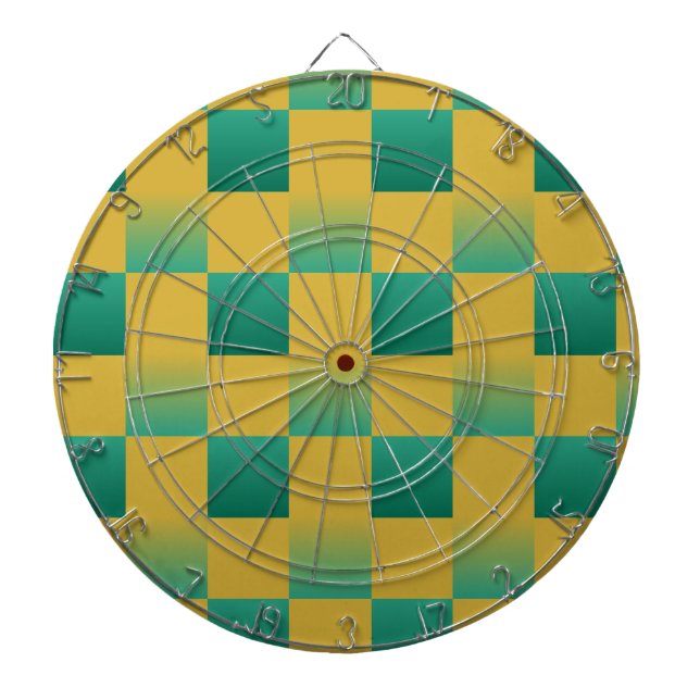 Elegant chequered pattern in green and gold  dartboard (Front)