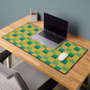 Elegant chequered pattern in green and gold desk mat