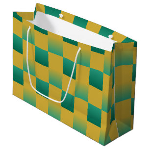 Elegant chequered pattern in green and gold  large gift bag