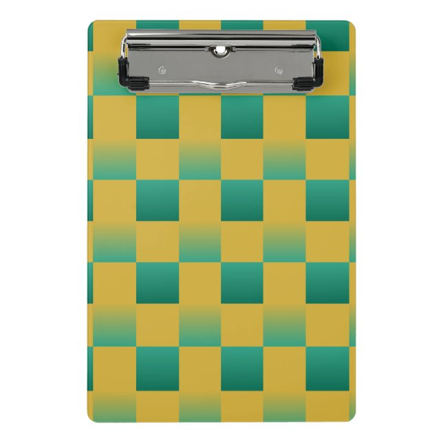 Elegant chequered pattern in green and gold  mini clipboard (Front)