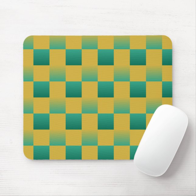 Elegant chequered pattern in green and gold  mouse mat (With Mouse)