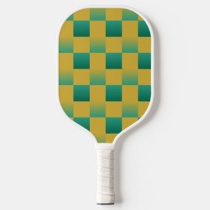 Elegant chequered pattern in green and gold pickleball paddle