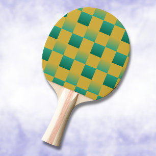 Elegant chequered pattern in green and gold  ping pong paddle