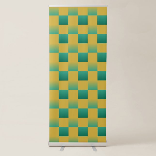 Elegant chequered pattern in green and gold  retractable banner (Front)