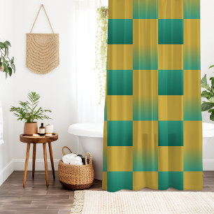 Elegant chequered pattern in green and gold shower curtain