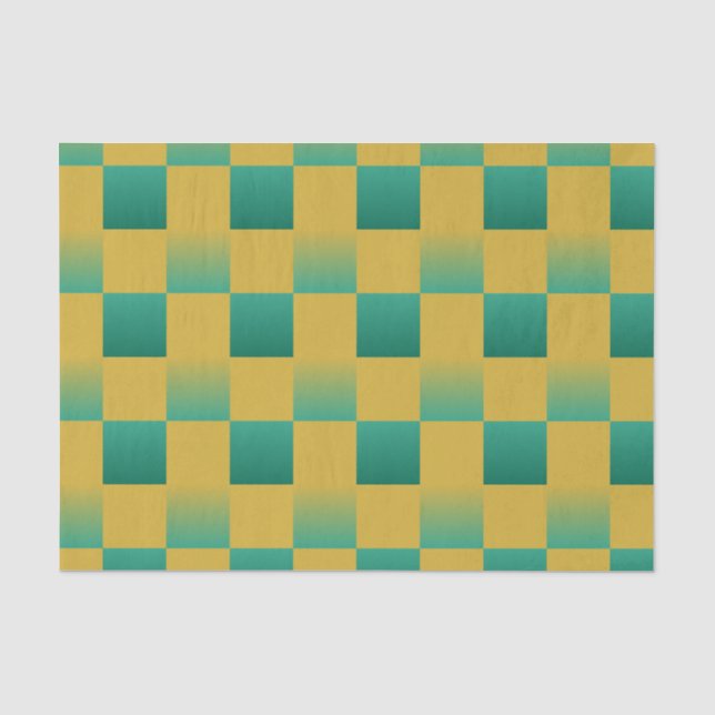 Elegant chequered pattern in green and gold  tissue paper (Front)