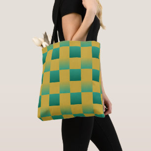Elegant chequered pattern in green and gold tote bag