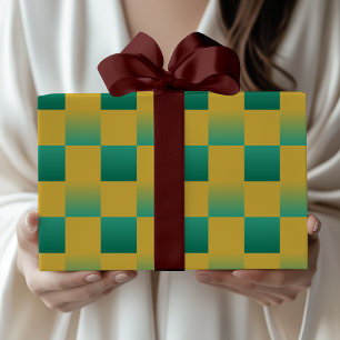 Elegant chequered pattern in green and gold  wrapping paper