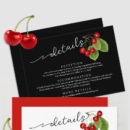 Elegant Cherries Black White Red Wedding Details Enclosure Card