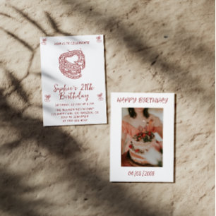 Elegant Cherry Birthday Invitation with Heart Cake