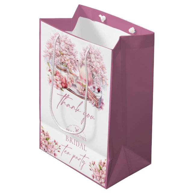 Elegant Cherry Blossom Bridal Tea Medium Gift Bag (Front Angled)