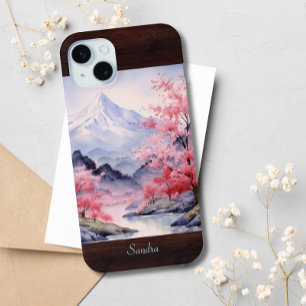 Elegant Cherry Blossom Floral Watercolor Landcape iPhone 15 Mini Case