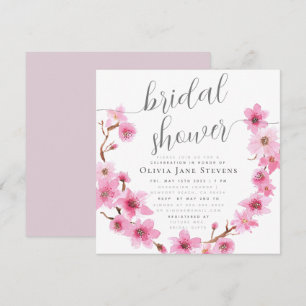 Elegant Cherry Blossom Floral Wreath Bridal Shower Invitation
