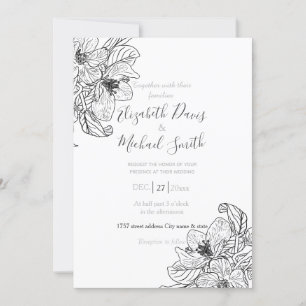 Elegant Cherry Blossom Flowers Black White Botanic Invitation