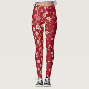 Elegant Cherry Blossom Gold Branch Leggings