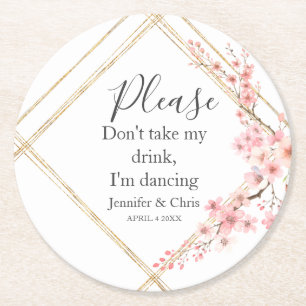Elegant Cherry Blossom I'm Dancing Round Paper Coaster