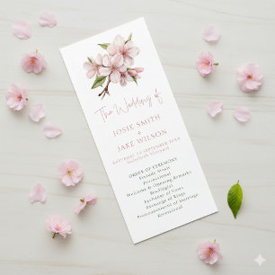 Elegant Cherry Blossom minimal wedding Ceremony Programme