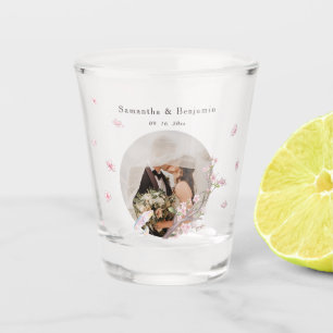 Elegant Cherry Blossom Newlywed Wedding Photo Shot Glass