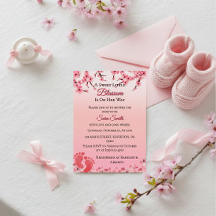  Elegant Cherry Blossom Pink Floral Baby Shower Invitation