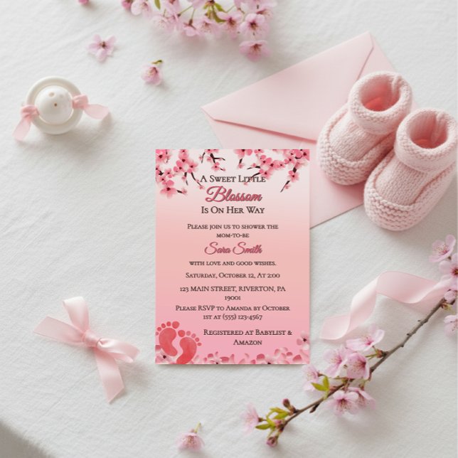  Elegant Cherry Blossom Pink Floral Baby Shower Invitation (Creator Uploaded)