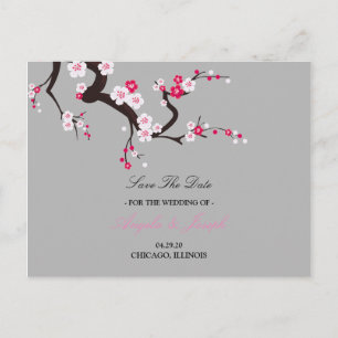 Elegant Cherry Blossom Pink floral save the date Announcement Postcard