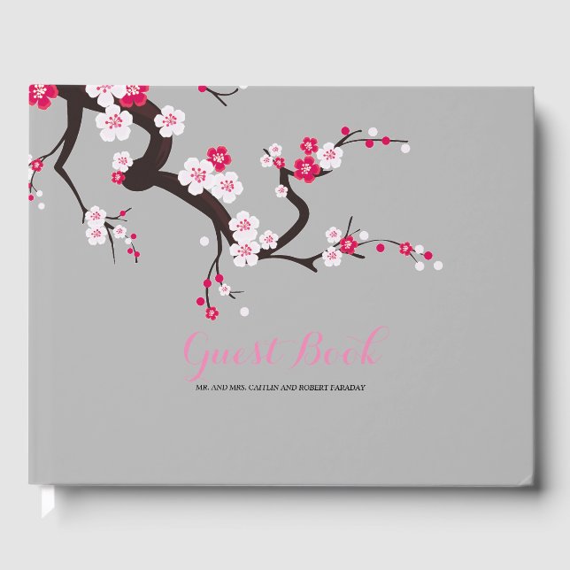 Elegant Cherry Blossom Pink  floral  Wedding guest Guest Book (Front)