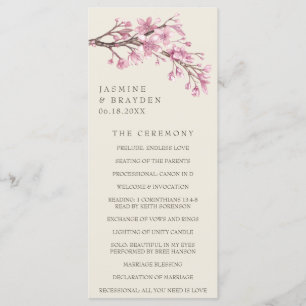 Elegant Cherry Blossom Pink Floral Wedding Programme