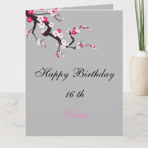 Elegant Cherry Blossom Pink White floral Birthday Card