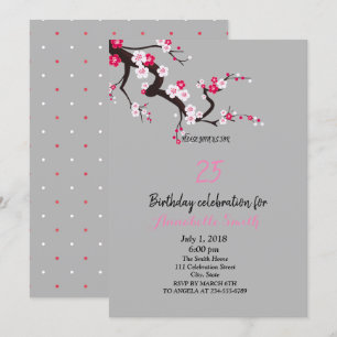 Elegant Cherry Blossom Pink White floral Birthday Invitation