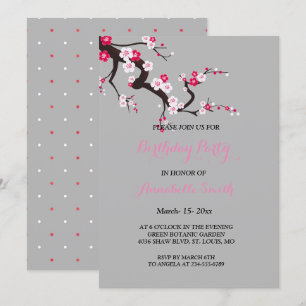 Elegant Cherry Blossom Pink White floral Birthday Invitation