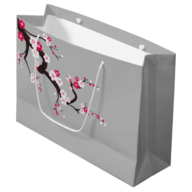 Elegant Cherry Blossom Pink White floral gift bag (Front Angled)