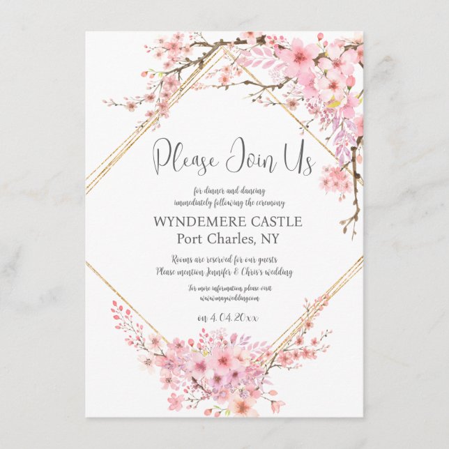 Elegant Cherry Blossom QR Code Wedding Enclosure Card (Front)