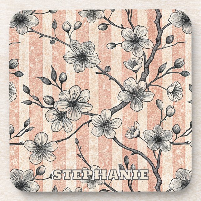 Elegant Cherry Blossom Sakura - Pink & White Coaster (Front)