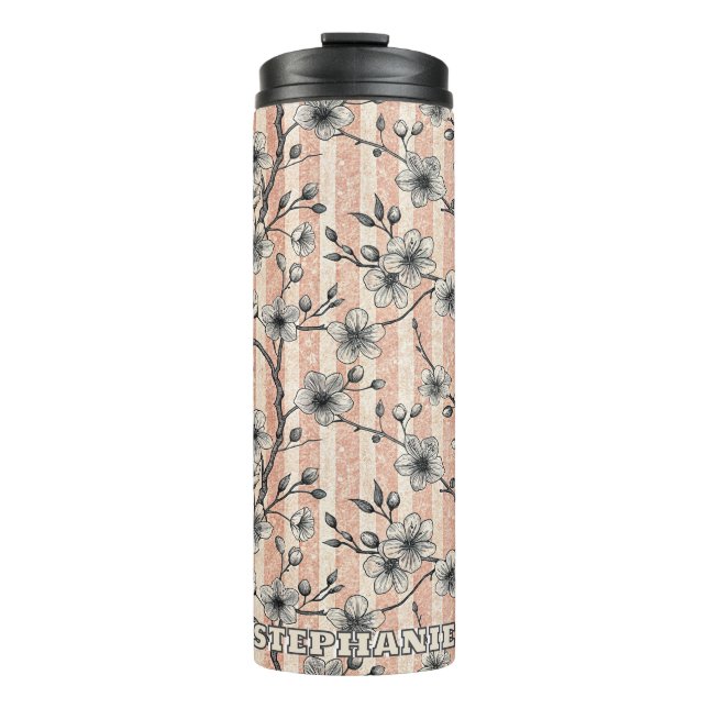 Elegant Cherry Blossom Sakura - Pink & White Thermal Tumbler (Front)