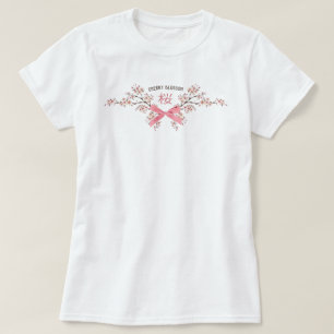 Elegant Cherry Blossom Sakura with Pink Ribbon Bow T-Shirt