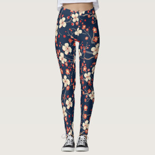 Elegant Cherry Blossom Seamless Pattern (10) Leggings