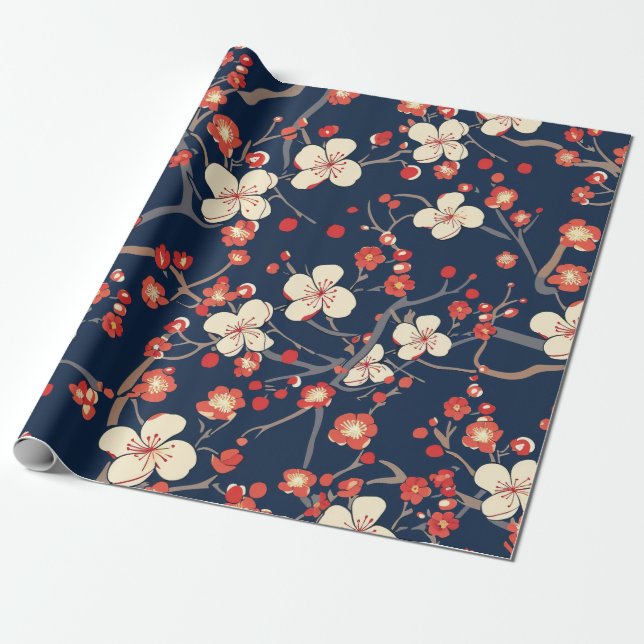 Elegant Cherry Blossom Seamless Pattern (10) Wrapping Paper (Unrolled)