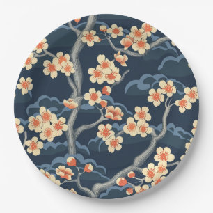 Elegant Cherry Blossom Seamless Pattern (11) Paper Plate