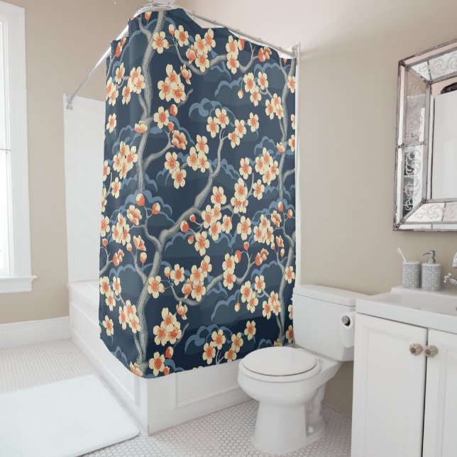 Elegant Cherry Blossom Seamless Pattern (11) Shower Curtain (In Situ)