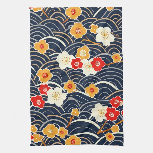 Elegant Cherry Blossom Seamless Pattern (12) Tea Towel (Vertical)