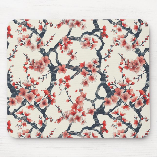 Elegant Cherry Blossom Seamless Pattern (13) Mouse Mat (Front)
