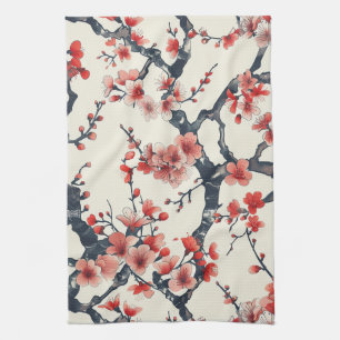 Elegant Cherry Blossom Seamless Pattern (13) Tea Towel