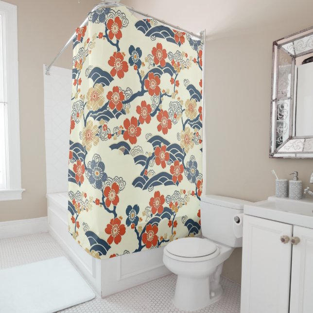 Elegant Cherry Blossom Seamless Pattern (14) Shower Curtain (In Situ)