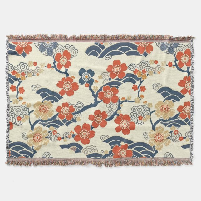 Elegant Cherry Blossom Seamless Pattern (14) Throw Blanket (Front)