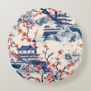 Elegant Cherry Blossom Seamless Pattern (15) Round Cushion