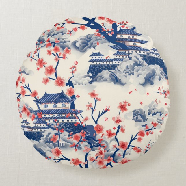 Elegant Cherry Blossom Seamless Pattern (15) Round Cushion (Front)