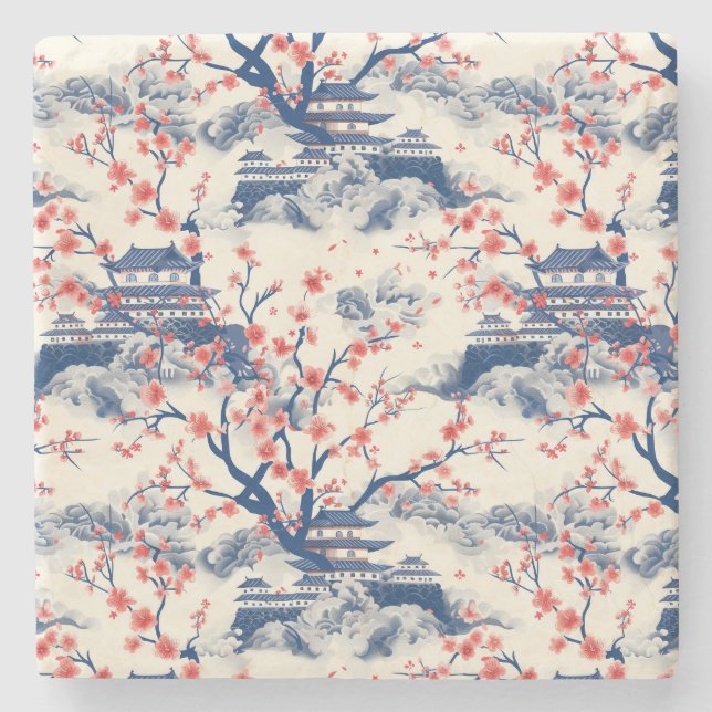 Elegant Cherry Blossom Seamless Pattern (15) Stone Coaster (Front)